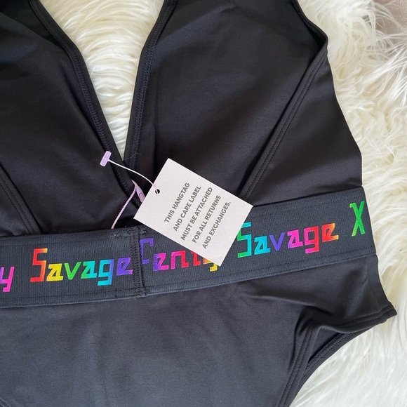Savage X Fenty Forever Savage Black Caviar Rainbow Logo Waistband Bodysuit - Picture 7 of 10